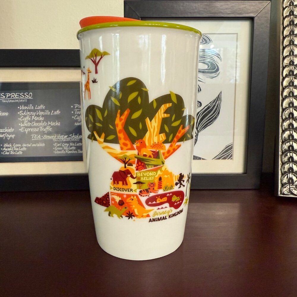 Starbucks Discover Summer Animal Kingdom Ceramic Tumbler 16 Oz With Orange Lid